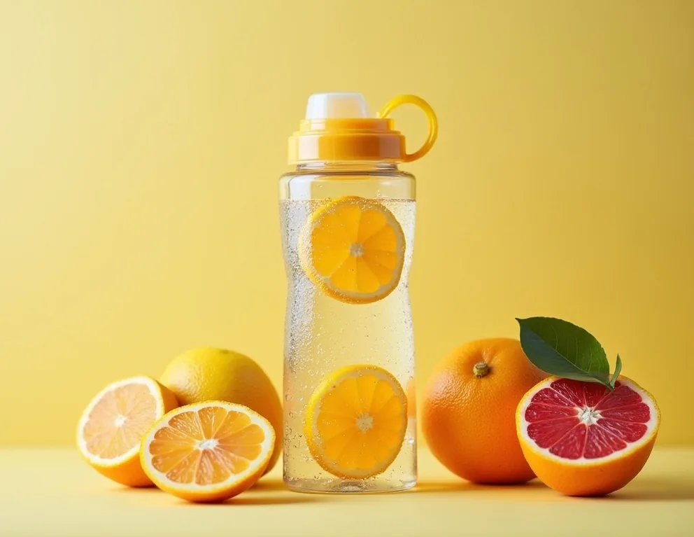 Hydration water bottle with citrus fruits