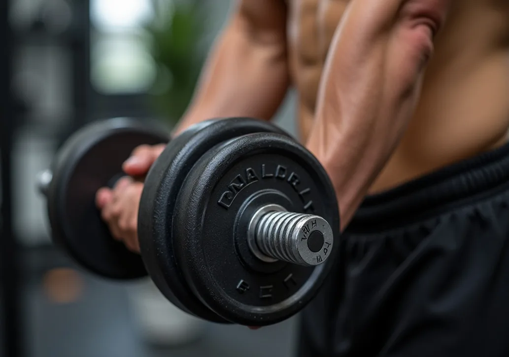 Personal training session with dumbbells close-up