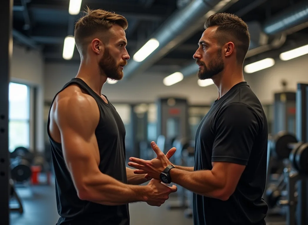 Professional fitness trainer coaching client in modern gym